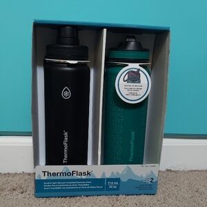 ThermoFlask 24 oz Insulated Water Bottle Set - Black & Teal